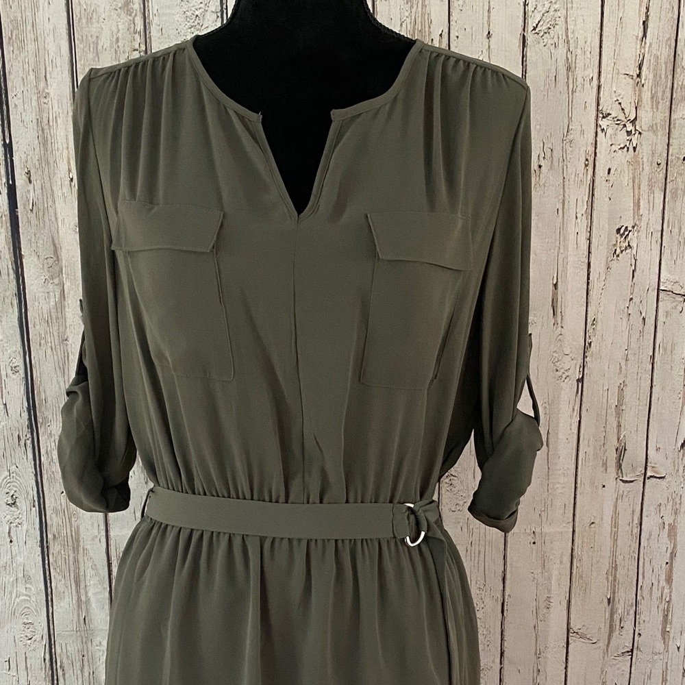 NWOT Massimo dress, olive green, pockets! Size M.